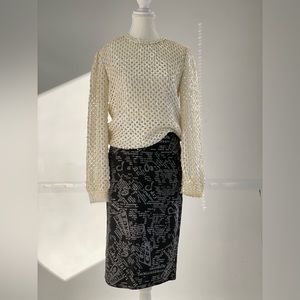 Size Small Black Silver Textured Wiggle Skirt, Pencil Skirt,Vintage Gift for Her